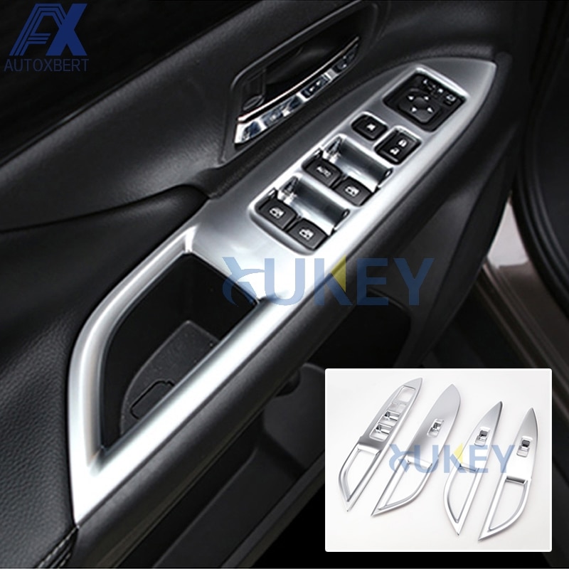 AX Chrome Interior Door Window Switch Panel Cover Armrest Trim Garnish Frame For Mitsubishi Outlander