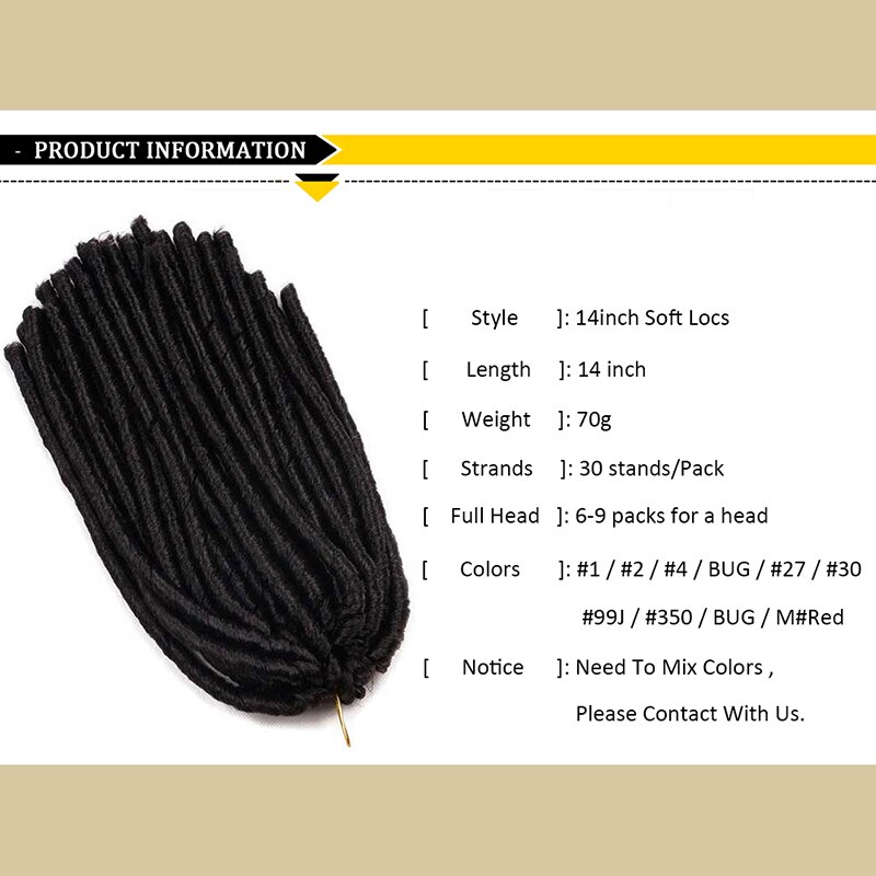 Soft Dread Locks Crochet Braids 14 inch Straight Hair Extensions 30rootsFaux Locks Crochet Braids Black Synthetic Braiding Hair
