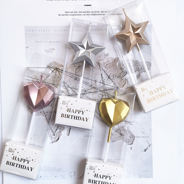 Verjaardagstaart Kaars Diamant Hart Stervorm Creatieve 3D Mooie Cupcake Kaars Kinderen Party Decoratie