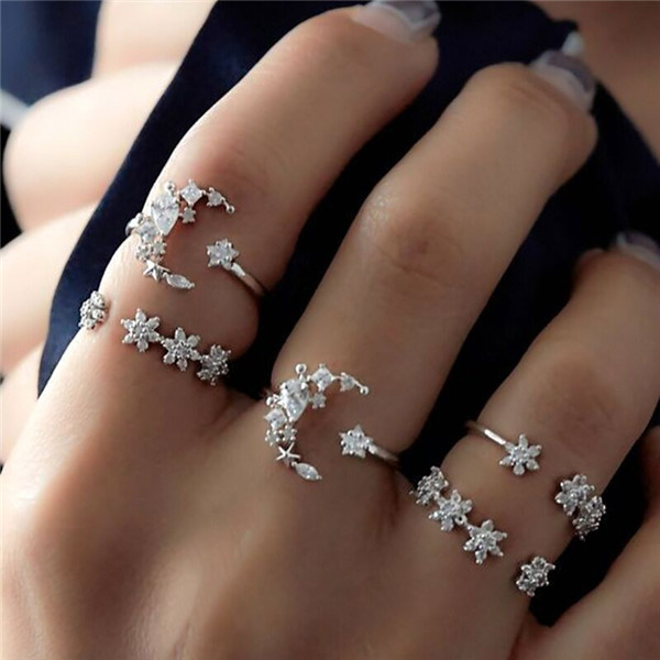 15 stks/set Vrouwen Mode Ringen Harten Fatima Handen Virgin Mary Cross Leaf Hollow Geometrische Crystal Ring Set Bruiloft Sieraden: 15232