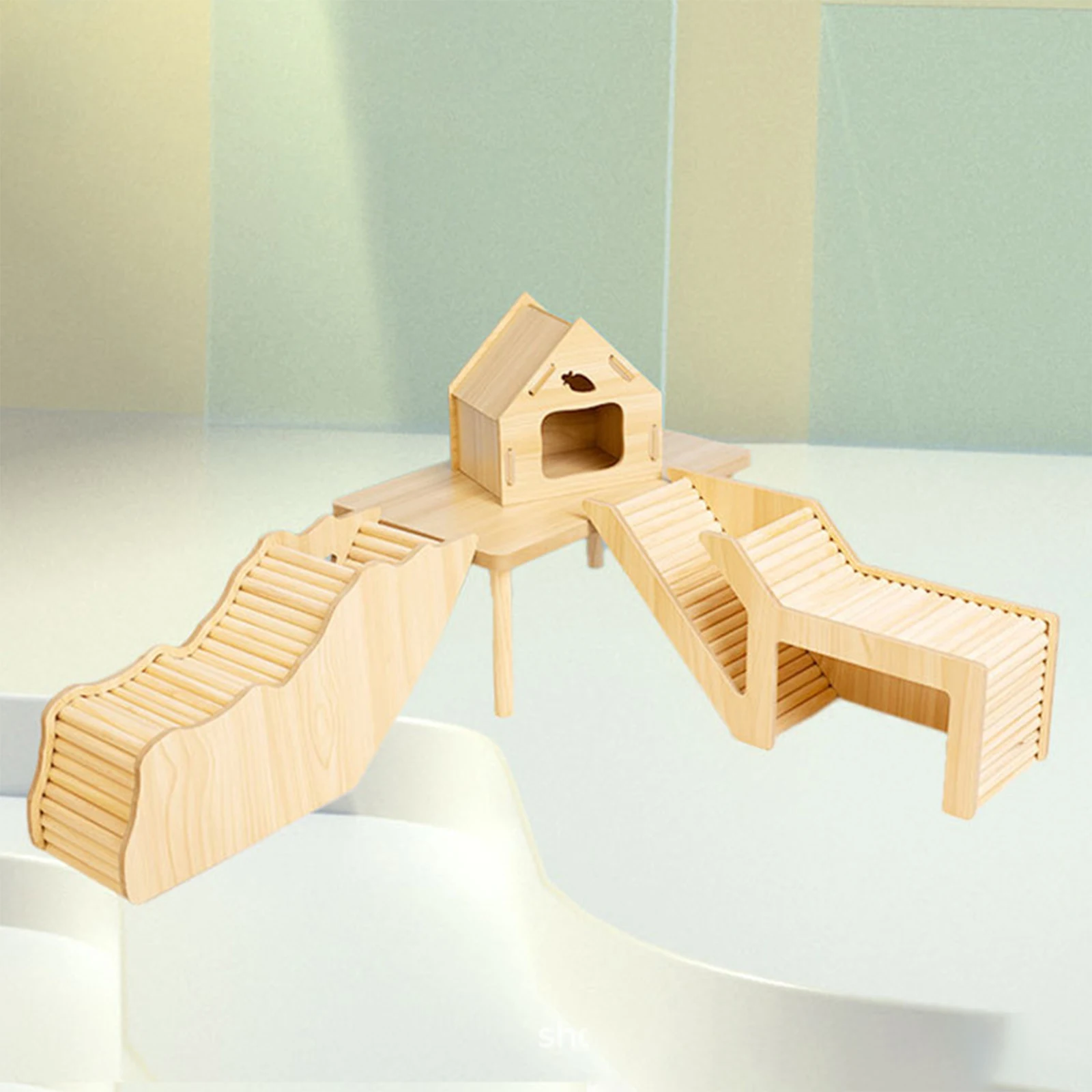 Washable Hamster Hideaway Wooden Hamster House with Climbing Ladder Small Pet Castle Home for Dwarf Mice Gerbils Small Pets