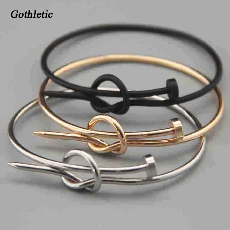 Gothletic Gold/Rhodium/Zwart Plated Unisex Geknoopt Koper Nail Vormige Armbanden En Armbanden Voor Vrouwen Mannen punk Sieraden