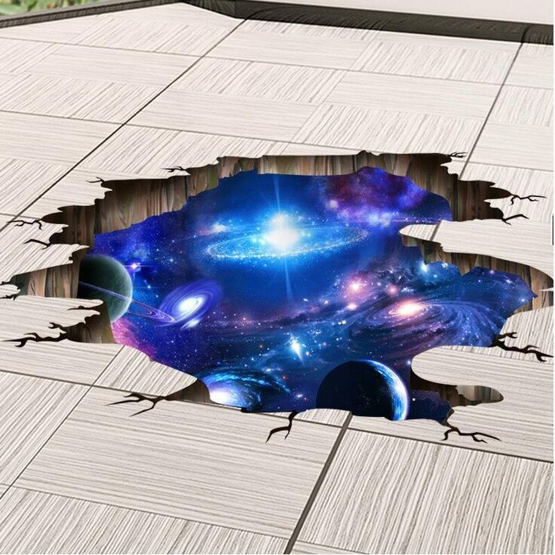 Pegatina 3D de galaxia pegatina de cielo estrellado para pared suelo pasillo dormitorio fondo calcomanías de pintura decorativa papel tapiz pegatina de PVC