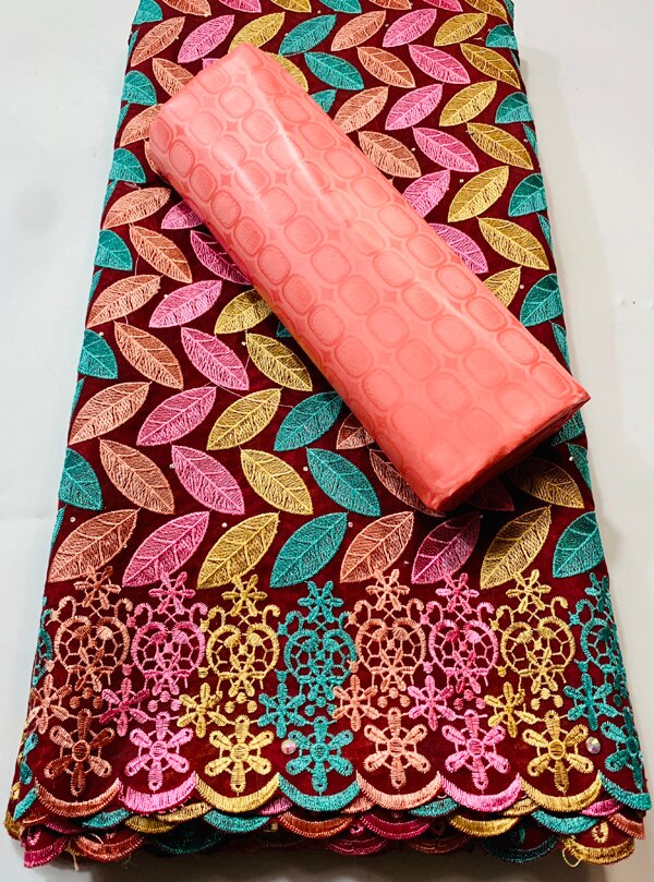 African Guinea Bazin Brocade Damask Fabric for Femme Robe Bazin Riche Brode with Swiss Cotton Lace 2.5+2.5 yards/set YKM022