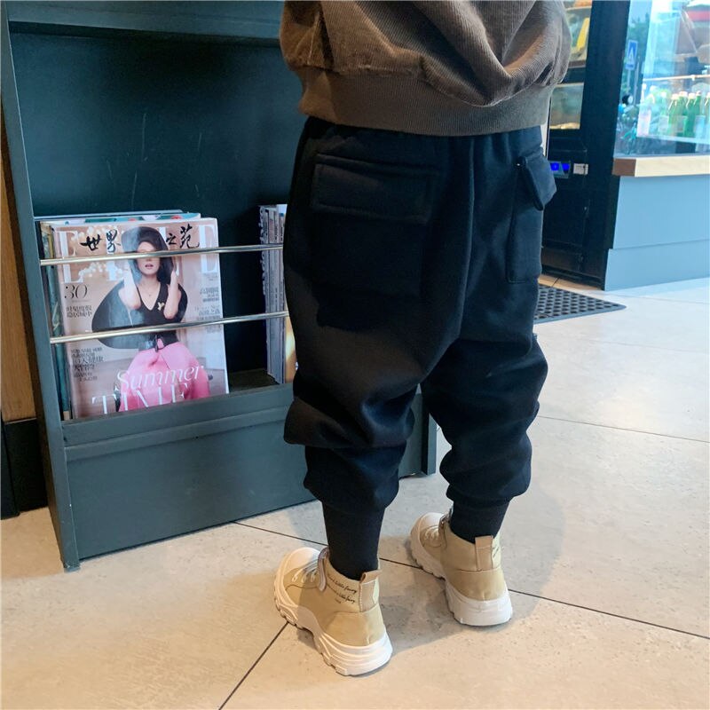 Pantaloni per neonati pantaloni per bambini autunno primavera pantaloni pantaloni per bambini solidi Harem tasche posteriori grigie nere moda in cotone