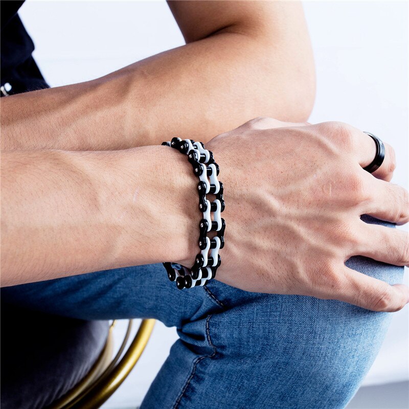 Hommes bracelet punk hommes bleu moteur vélo chaîne titane acier inoxydable locomotive vélo vélo chaîne bracelets bijoux