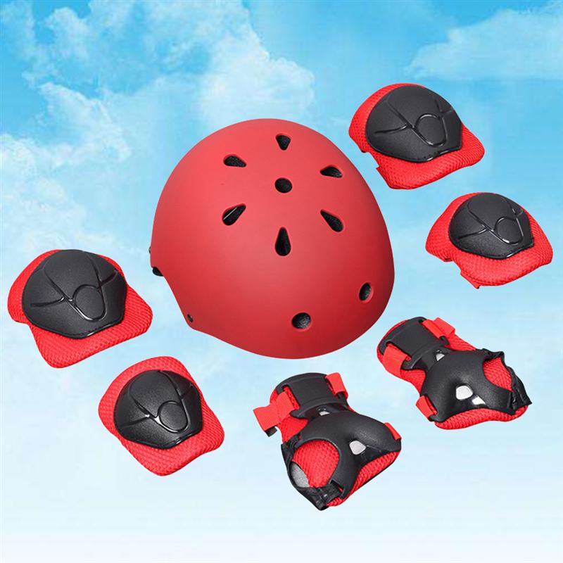 7 pcs Kids Youth Adjustable Sports Protective Gear Set Wrist Elbow Knee Pads and Helmet Skate Bicycle Skateboard Accessories