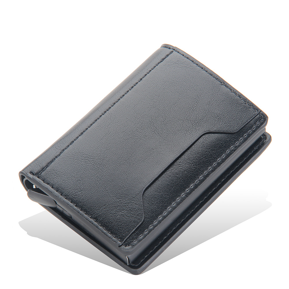 Mænd slim pung pu læder id-kortholder rfid anti-tyveri smart pung aluminiumslegering kreditkortholder mini pung til kvinder: Sort