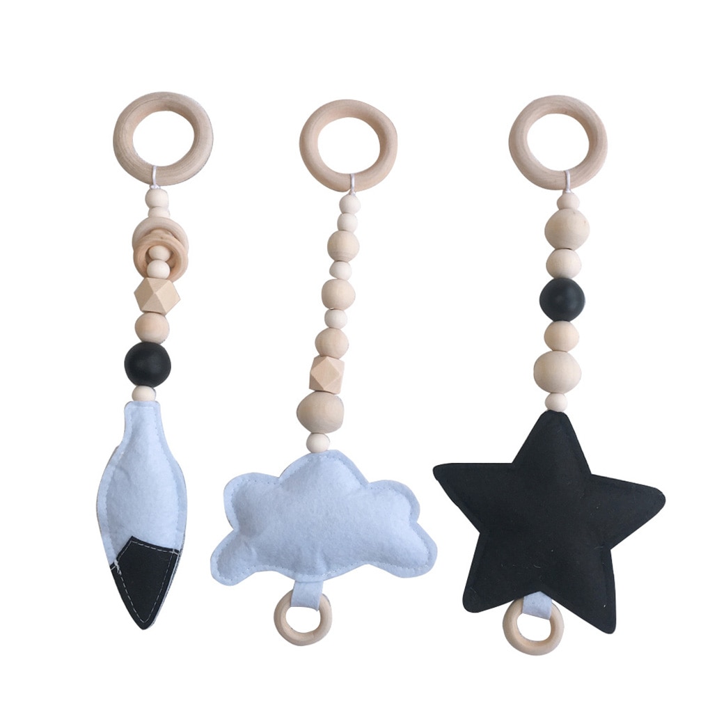 3 Stks/set Baby Rammelaar Speelgoed Nordic Stijl Houten Rammelaar Ring Kralen Play Toy Wandelwagen Opknoping Speelgoed