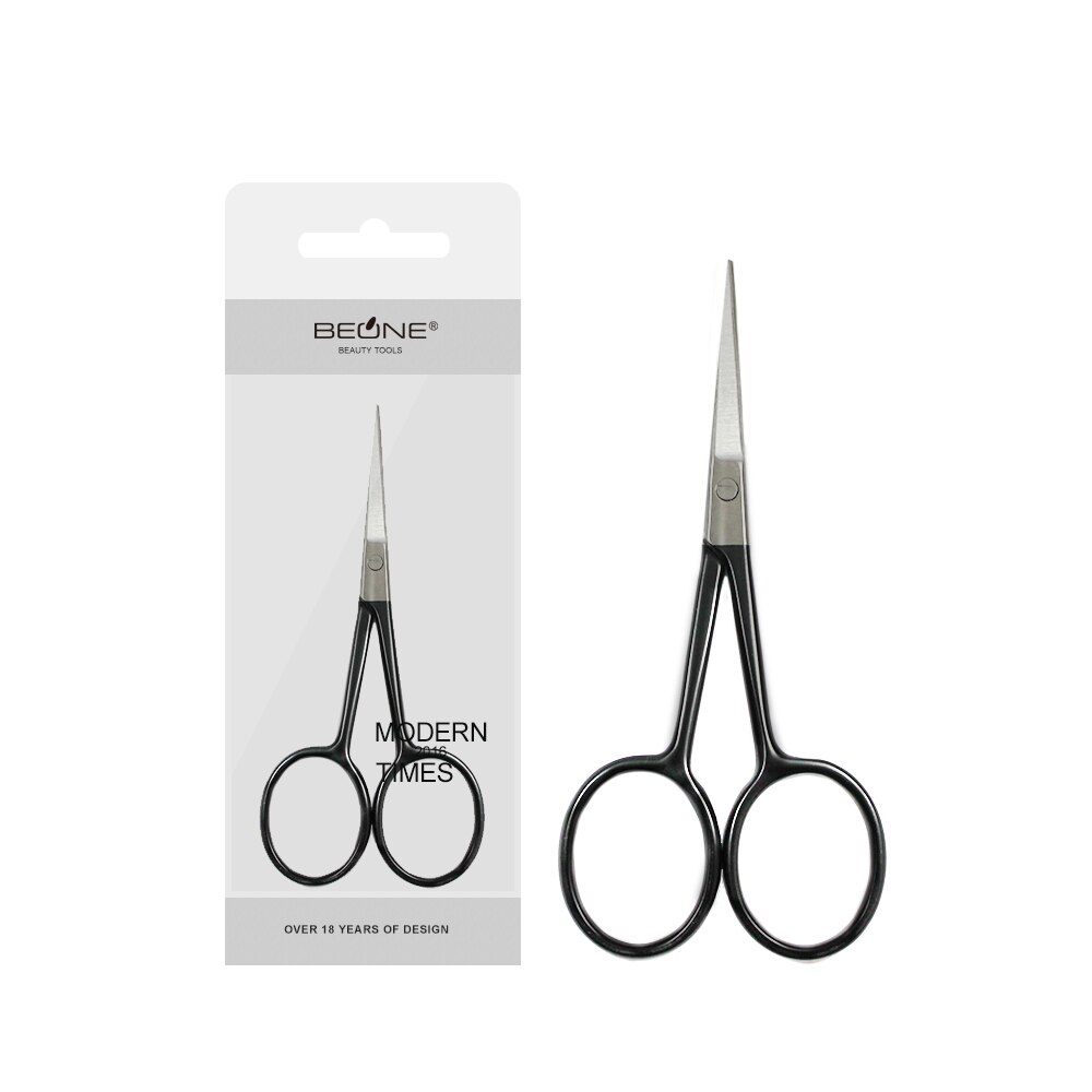 Tijeras de maquillaje de acero inoxidable, punta afilada/REDONDA/inclinada con mango de pintura de Piano, tijeras para pelo de nariz y cejas, herramienta de depilación facial