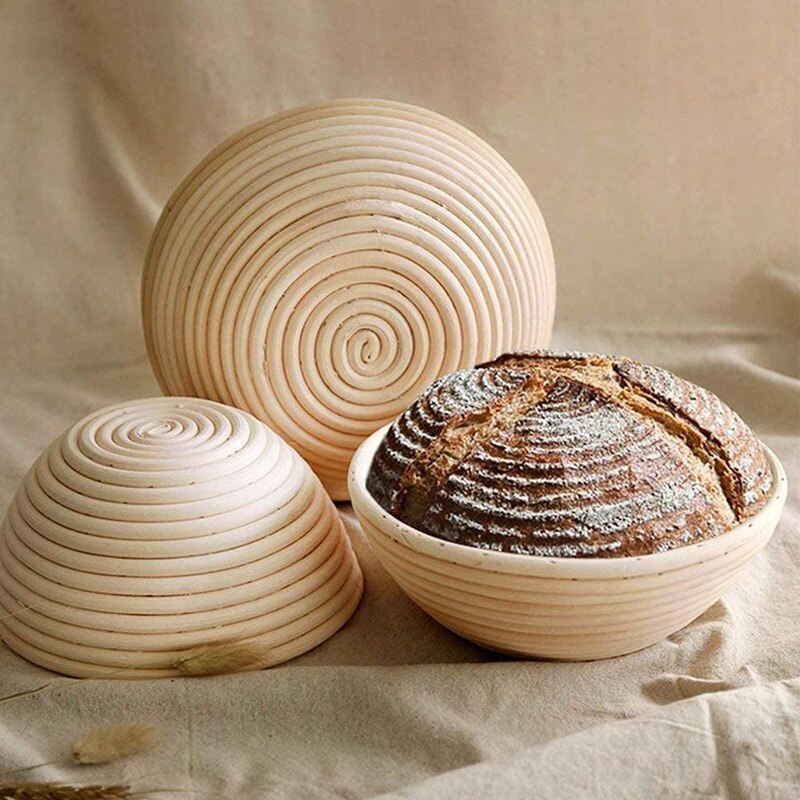 Cesta de fermentação de vime natural redondo pão banneton massa vime rattan prova massa provando cestas diy conjunto ferramenta