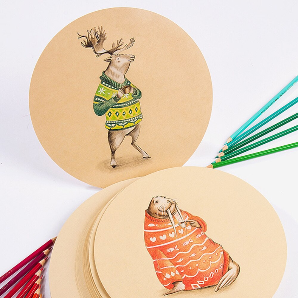 25 Sheets Round Kraft Sketch Paper Thick Drawing Pads Painting Art Supplies for Artist School (25cm Diameter)