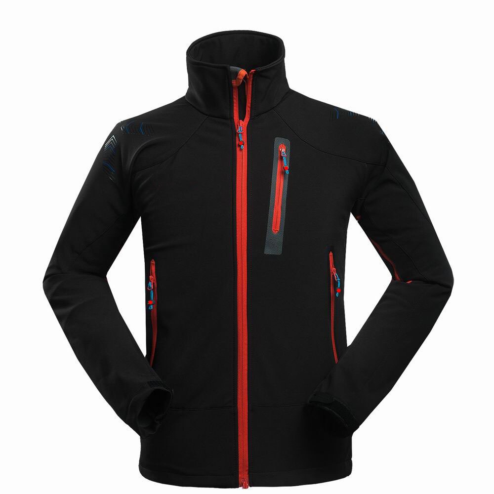 Male Soft shell Windbreaker Jacket Male Outdoor Waterproof Thermal Mountain Climbing Sports Anti-UV Fleece Breathable Coat: black / M