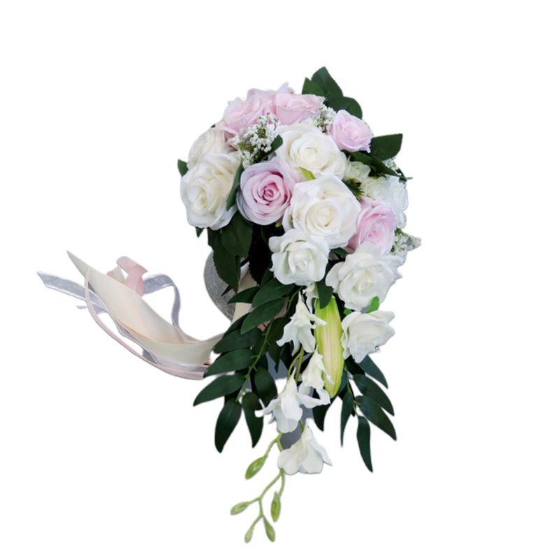 Romantische Hochzeit Braut Wasserfall Blumenstrauß Künstliche Rose Blumen mit Band