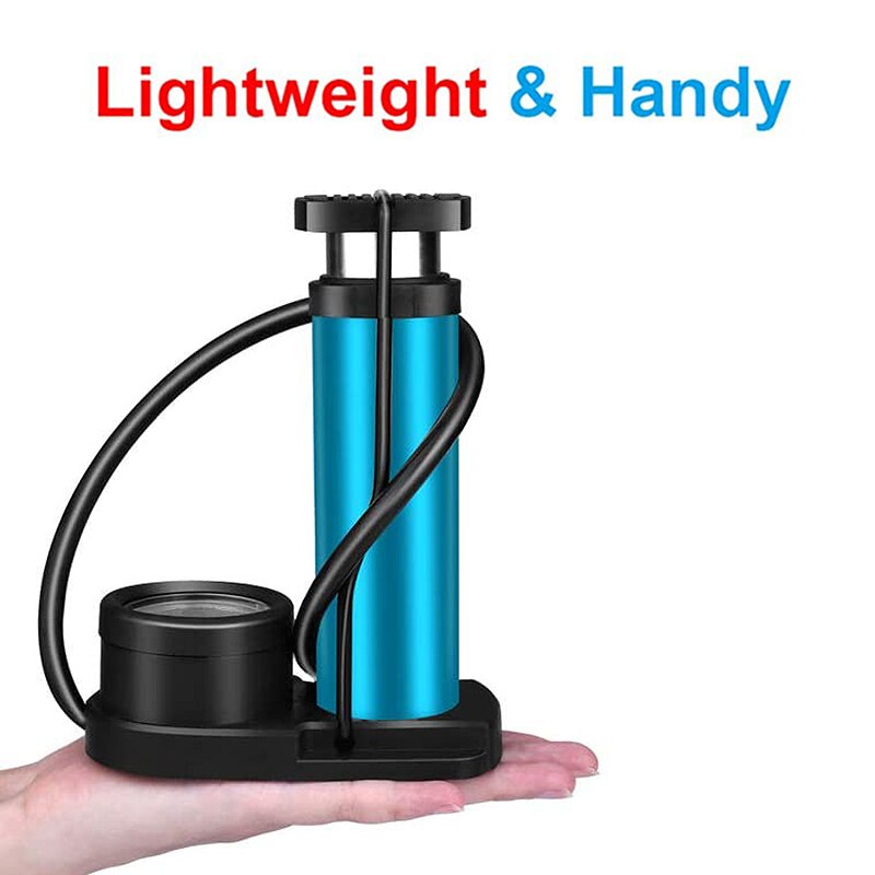 Bike Foot Pump with Gauge Universal Presta & Schrader Valve Mini Bicycle Tire Air Pump with Gas Ball Needle,Blue