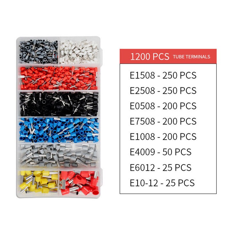 HSC8 6-4A ferrule Crimping Pliers 0.25-10MM² wire crimper tool Wire Stripper Hand Ferrule Crimp set Plier KIT With1200 Terminals: 1200pcs