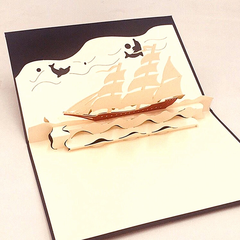 1 stücke Handarbeit Glatt Segeln 3D Pop hoch Karte Papier Gruß Karte freundlicher Einladung Glücklich Geburtstag Party Postkarten Geschäft