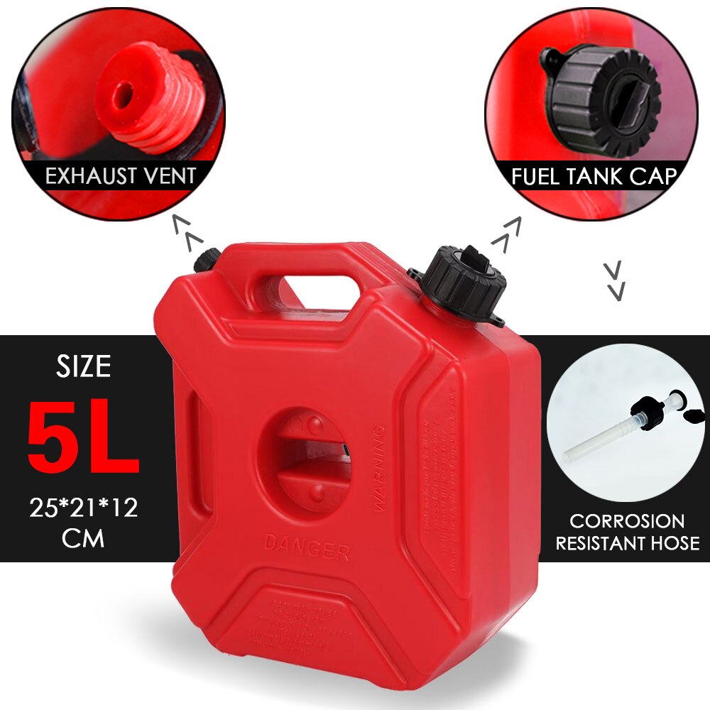 Tanque de combustible de gasolina y diésel de 5L, contenedor negro de repuesto para motocicleta y coche, jarras de repuesto con cerradura y llave: 1pcs red