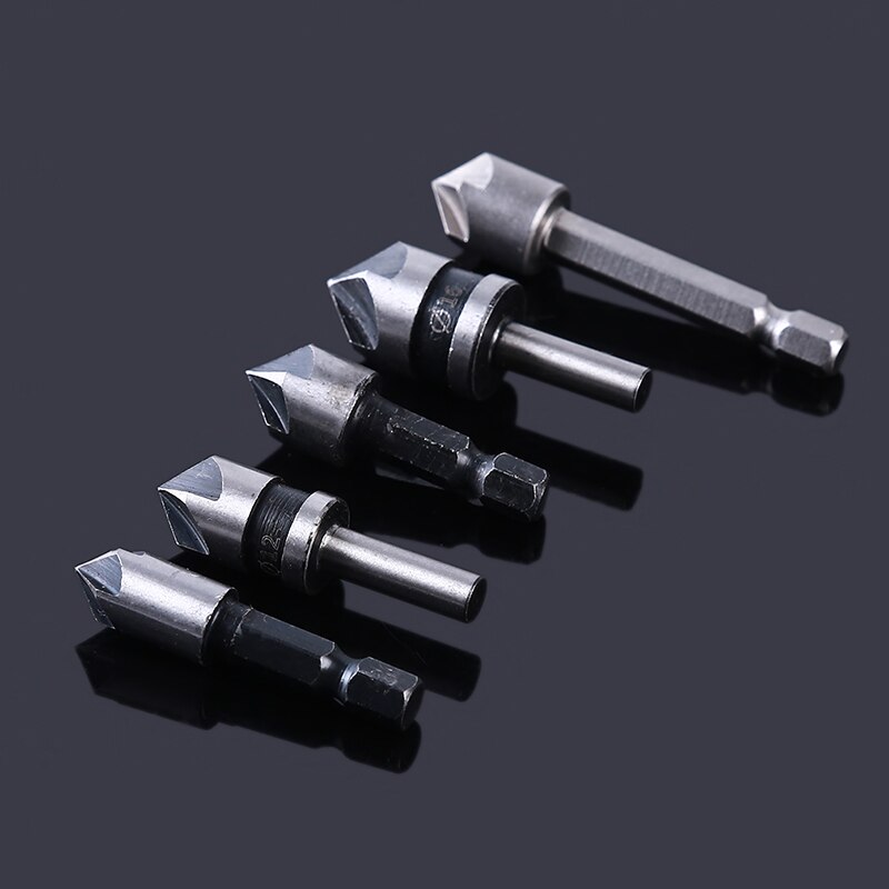 5Pc Industriële Verzinkboor Boor Set 5 Teller Wastafel Houtbewerking Boren Metalen Werken Afschuining Afkanten Cutter