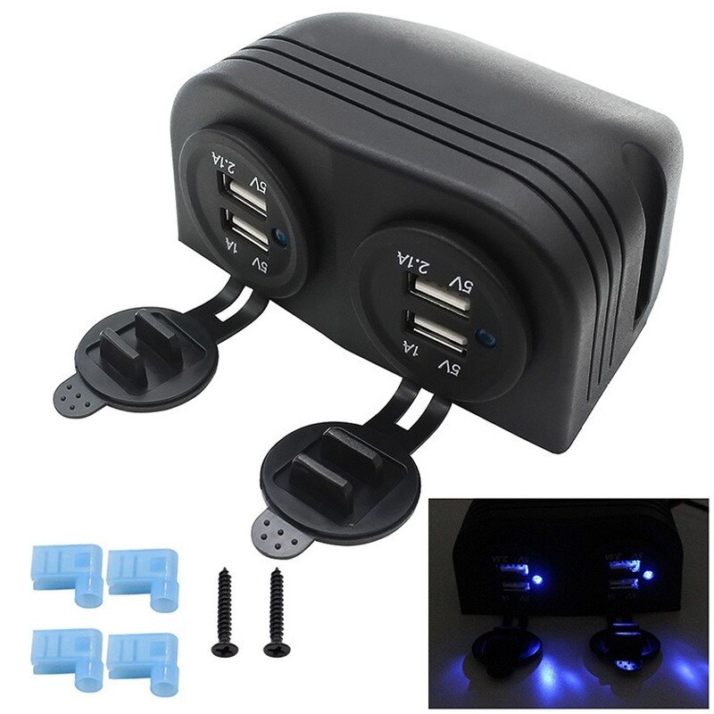 12V TO 5V/3.1 A Dual USB Port Socket Surface Mount Car USB Charger Adapter with Cover for Caravan Camper Van Boat Motorhome Car