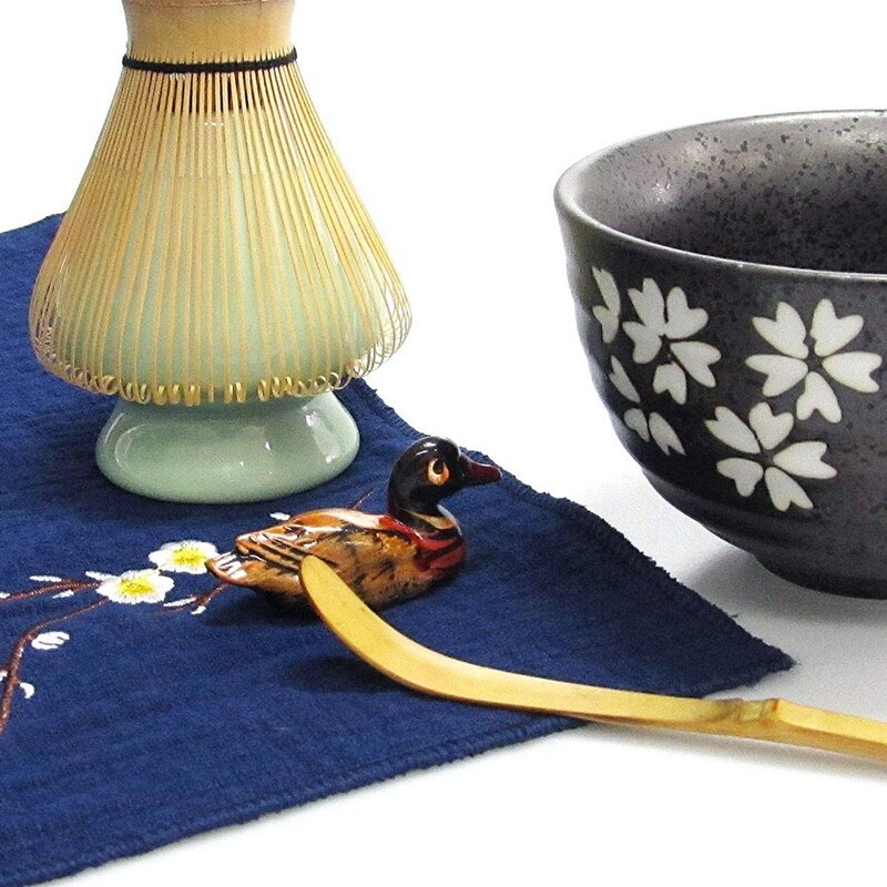 Japanese Matcha Tea Set - Matcha Whisk, Traditional Bamboo Scoop (Chashaku) and Tea Spoon, Ceramic Whisk Holder