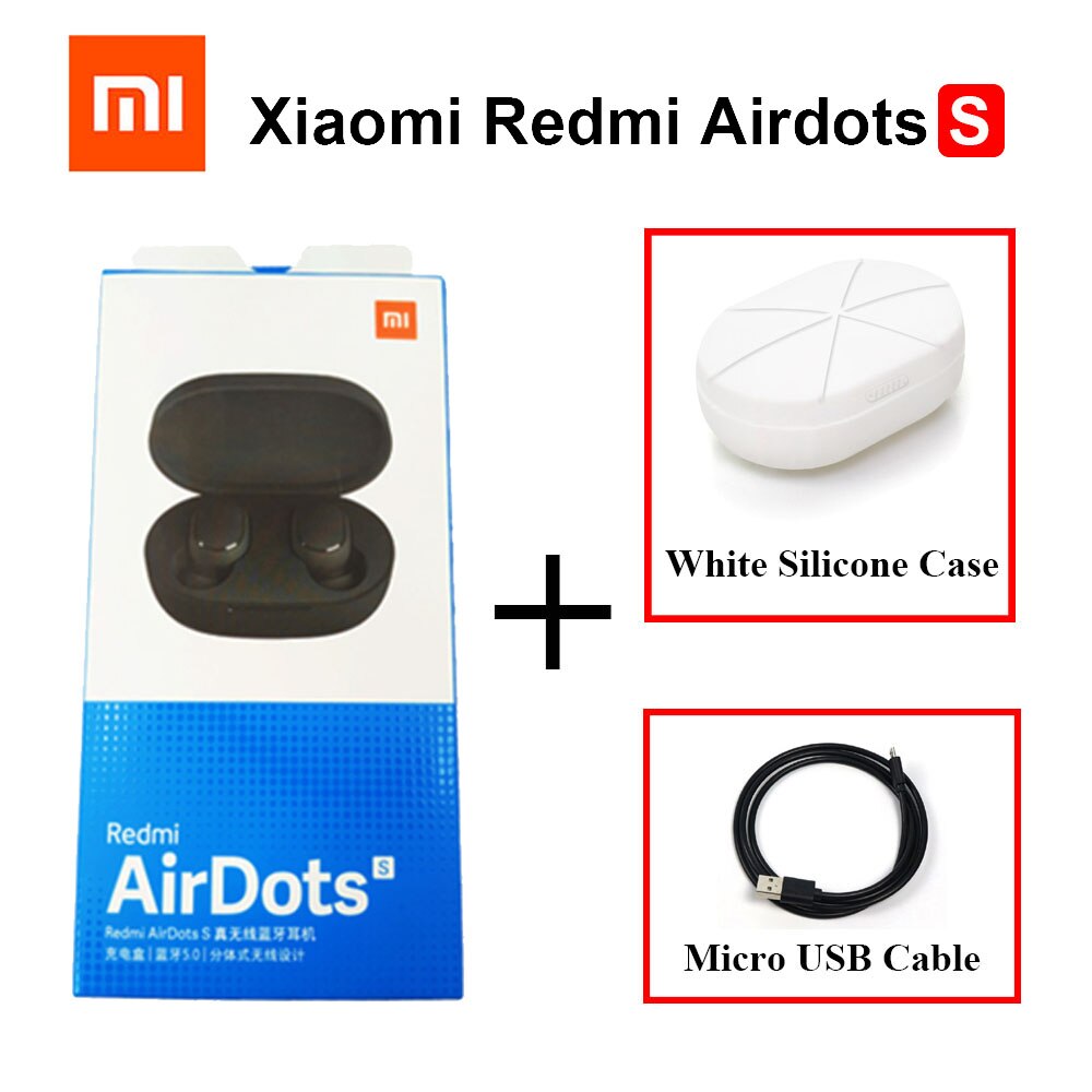 Original Xiaomi Redmi Airdots S TWS Bluetooth 5.0 Earphone Stereo Bass With Mic Handsfree Earbuds Noise reduction TWSEJ05LS: Add USB White Case