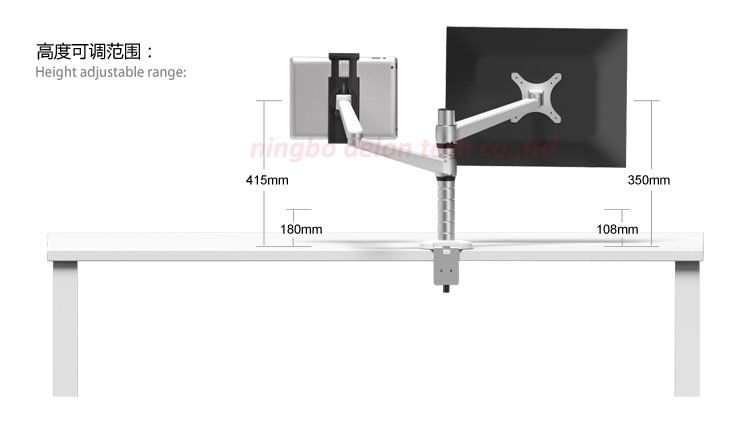 OA-8 Height Adjustable Double Arm 27 inch Monitor Holder+ Double Arm Tablet PC Stands 360 Degree Rotatable computer desks