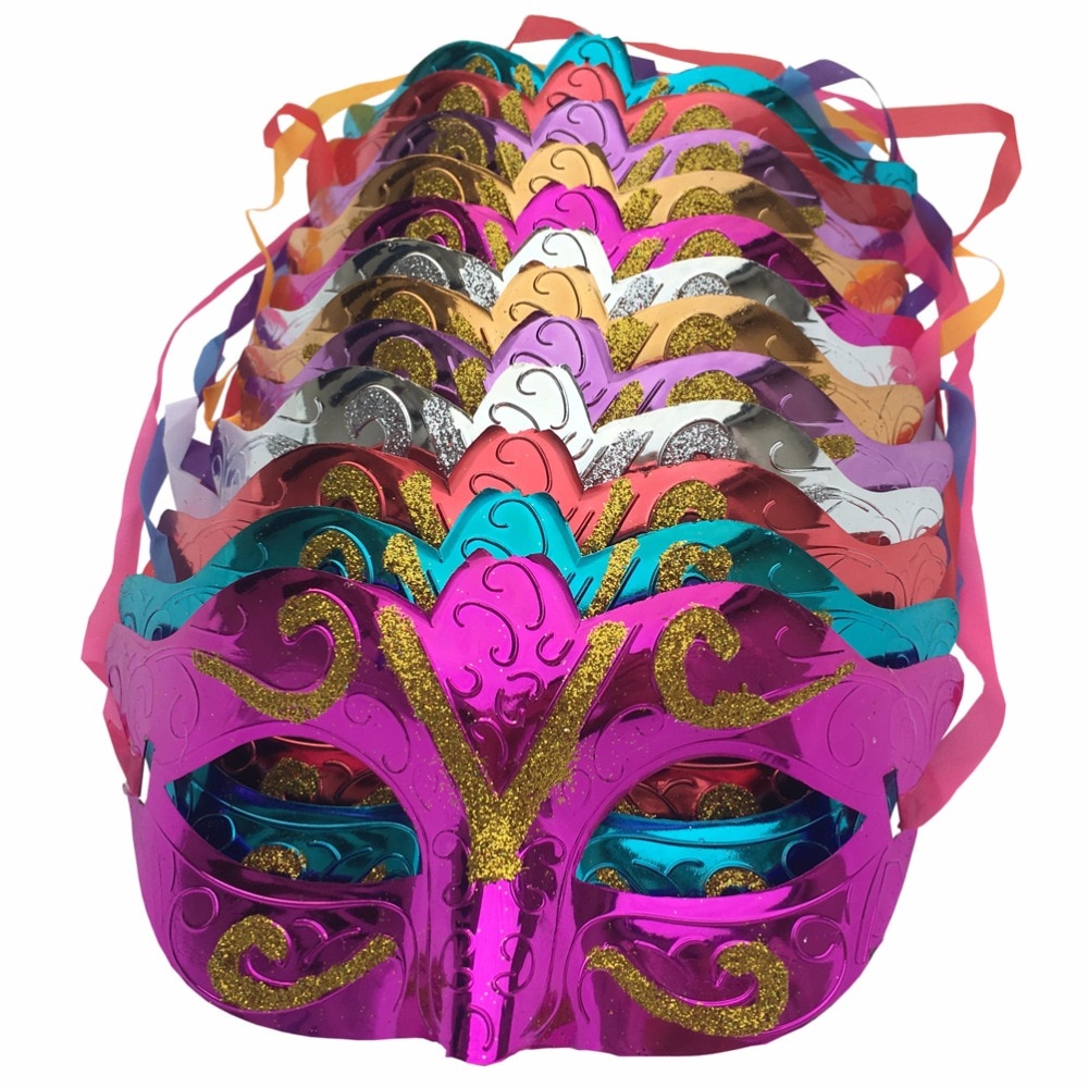 12 pcs/lot, Gold shining plated party mask wedding props masquerade mardi gras mask mascaras venecianas para fiestas fx196