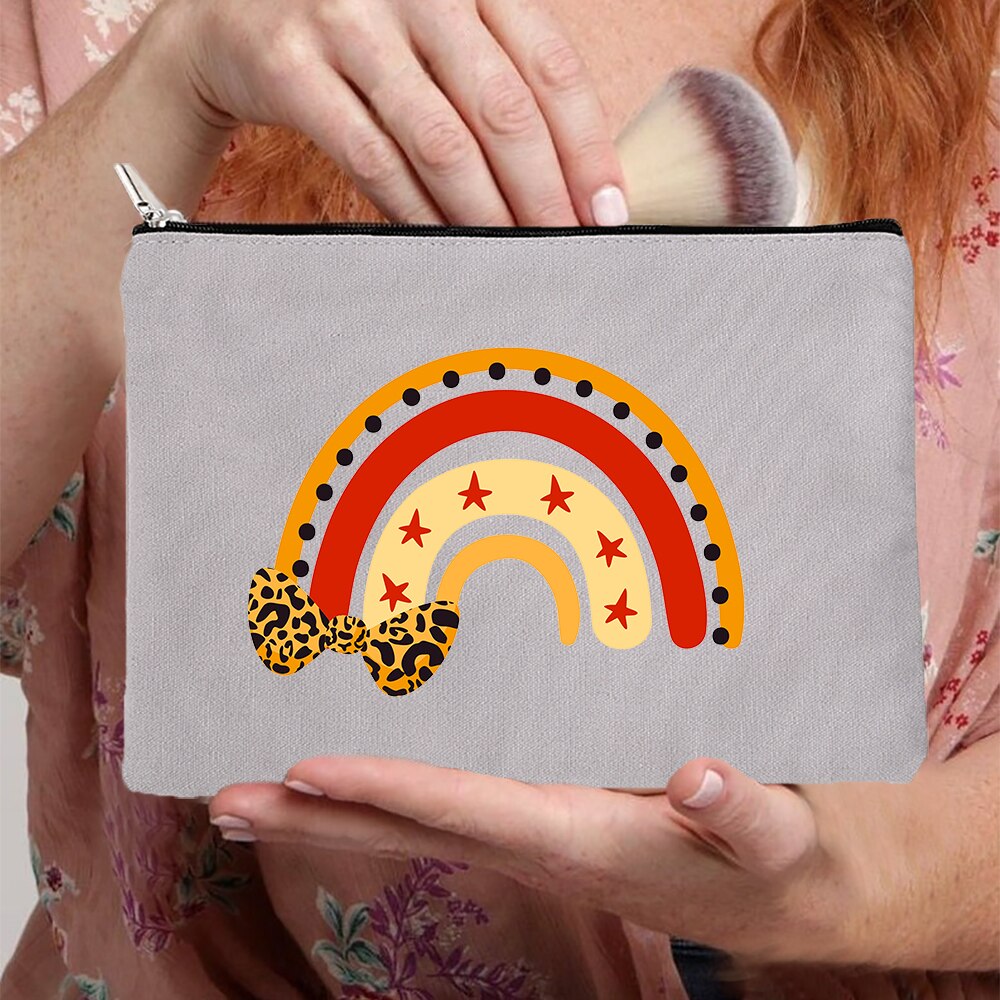 Rainbow kobiety płótno szare kosmetyczki torby moda Zipper torebeczka na kosmetyki podróż torebka na imprezę Organizer biżuterii kobiece prezenty: W10123-TBGY-D
