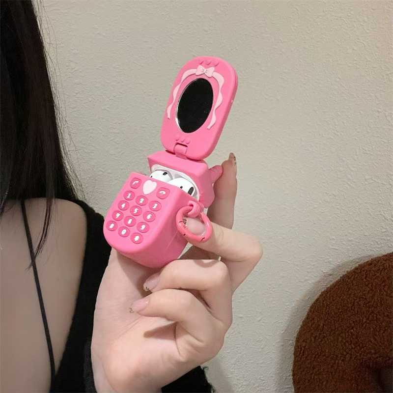 Lindo modelo de teléfono móvil Kawaii Flip Mirror funda de silicona para auriculares para Airpods 4 3 1 Pro 2 Air Pods Pro2 Airpods4 funda para auriculares