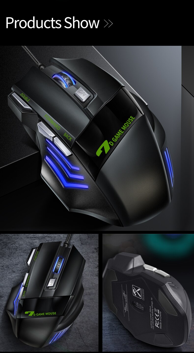 Ergonomic Wired Gaming Mouse 7 Button LED 4800 DPI USB Computer Mouse Gamer Mice Silent Mause With Backlight For PC Laptop