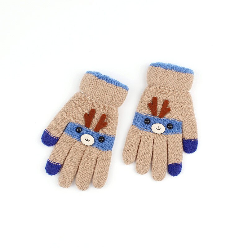 Navidad dedo cálido bebé niños Unisex tejer manoplas de Navidad Elk dibujos animados elástico niños invierno guantes accesorios gruesos: Khaki