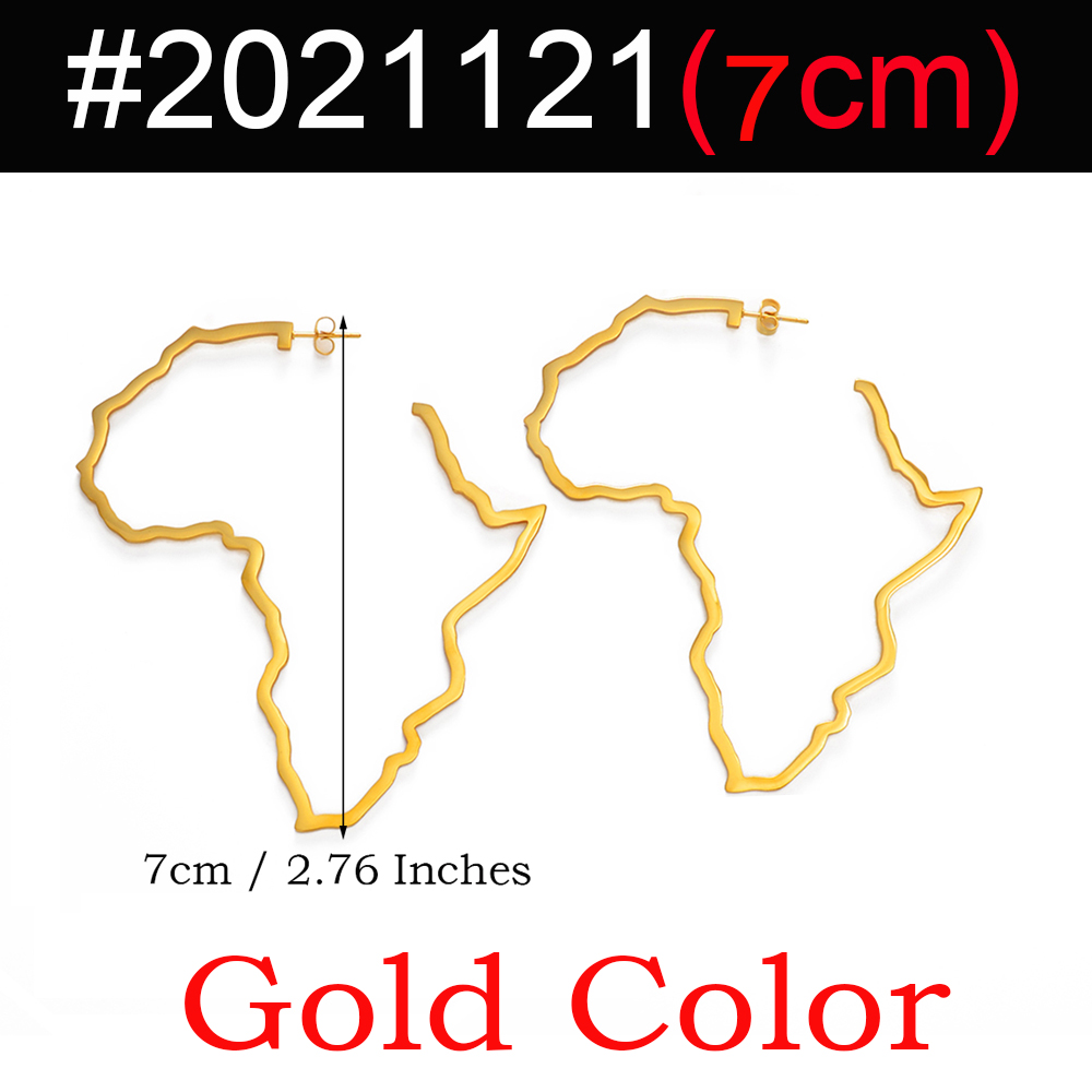 7CM/9CM Outline Africa Map Big Earrings Exaggerate Earring African Jewelry Traditional Ethnic Hyperbole Earrings #201121: Imitation Rhodium Plated