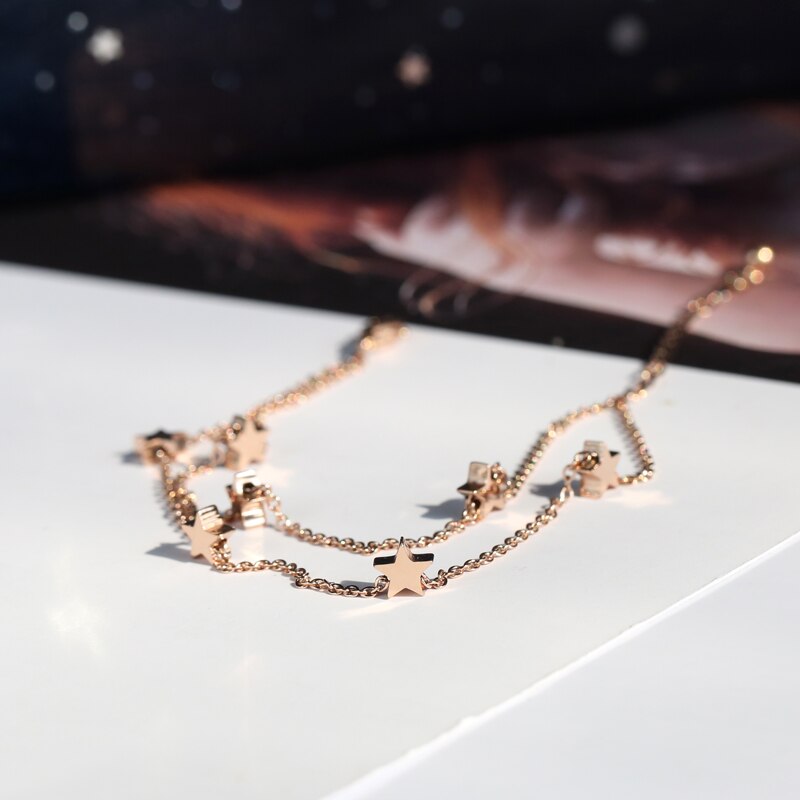 YUN RUO Rose Gold Color Seven Stars Anklet Chic Style Woman 316 L Titanium Steel Jewelry Top Never Fade