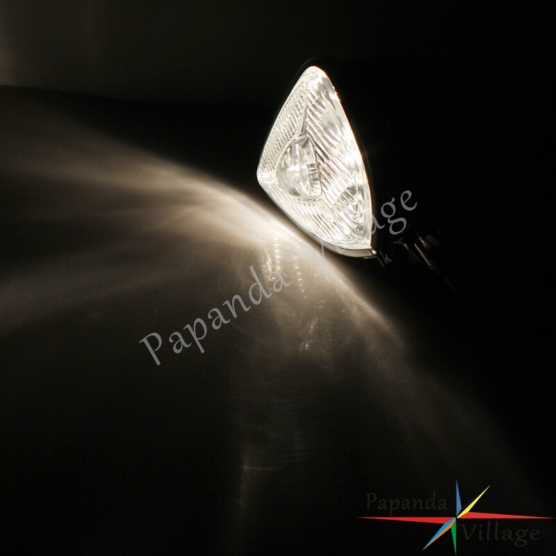 Phare triangulaire universel chromé pour motos Harley XL883 XL1200 Street Bob Fat Bob Low Rider Chopper, ambre H4 12V