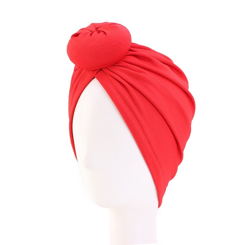 Turban africain en coton avec nœud, Bandana, foulard pour femmes, chapeau à Vortex, bonnet de chimio, accessoires pour cheveux, couvre-chef arabes musulmans: Red