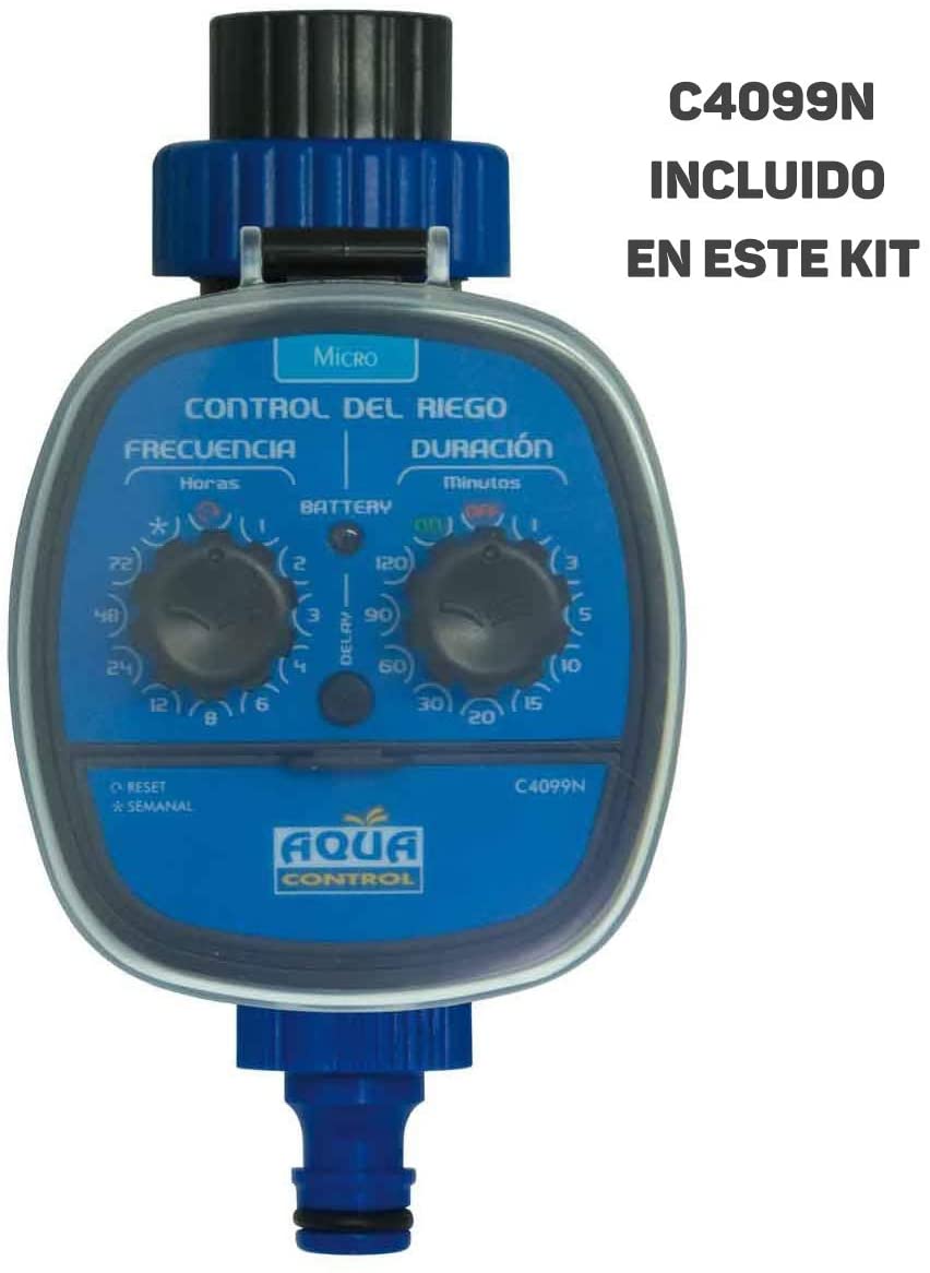 Riego por goteo para programador de Balconies-C4099N + 12 goteros autocompensadores de 2 l / h + microtubo de 4mm, Kit C4061