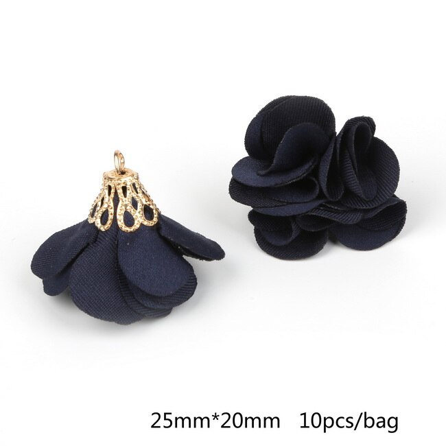 Top 10 stücke Blume Gold Hohl Perlen Kappe Mit Perle Perlen Stoff Quaste Für Ohrringe Anhänger DIY Schmuck erkenntnisse: Navy