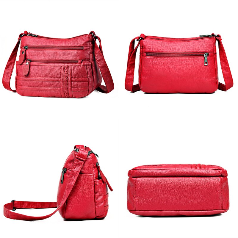 Women Bag Washed Pu Soft Leather Shoulder Bag Multi-layer Crossbody Bags Small Bag Brand Red Handbag Purse