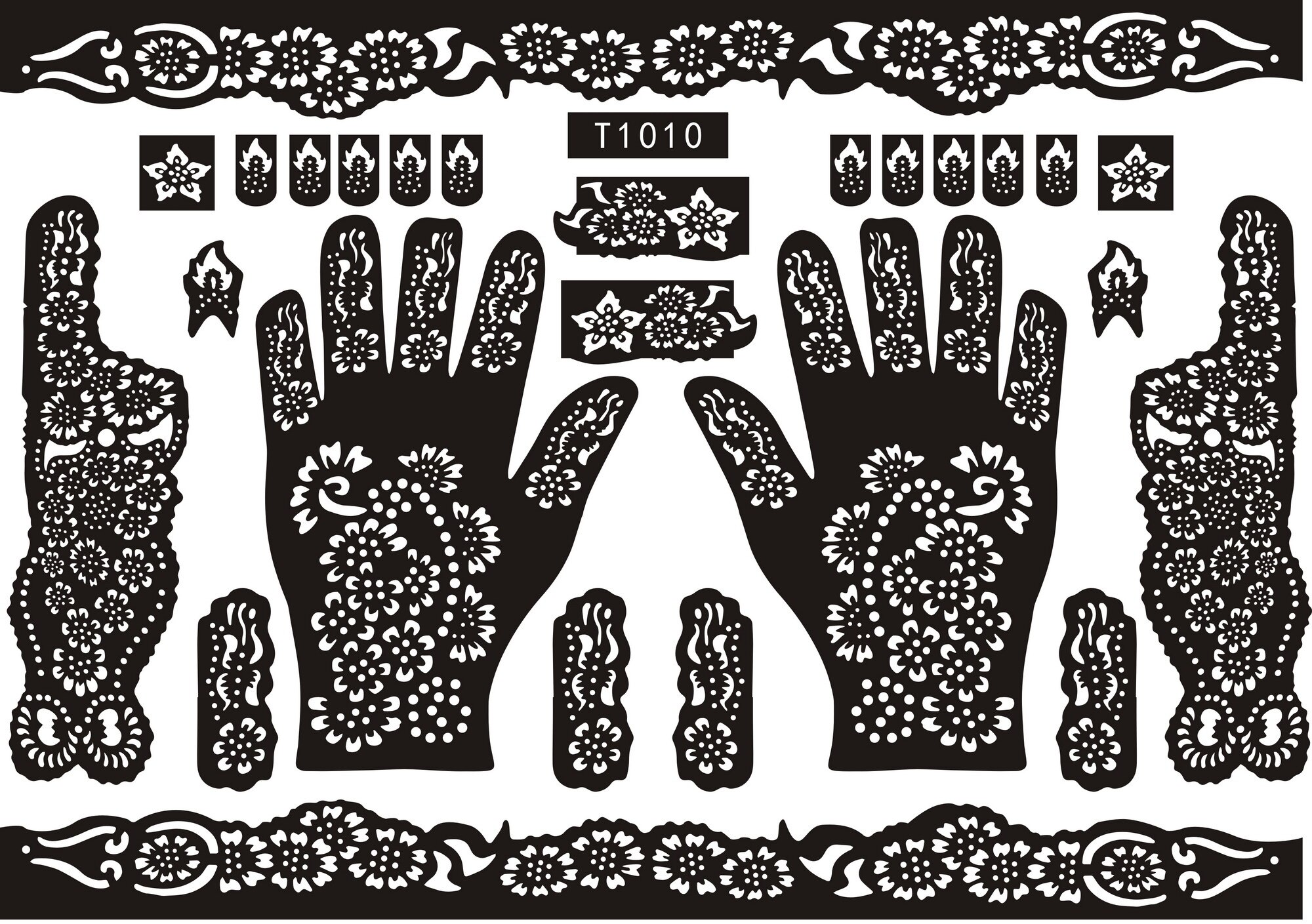 1pc KD22 plantilla para tatuajes manos/plantillas de tatuajes de Henna para pintar mehndi cuerpo pintura Kit de suministros: T1010