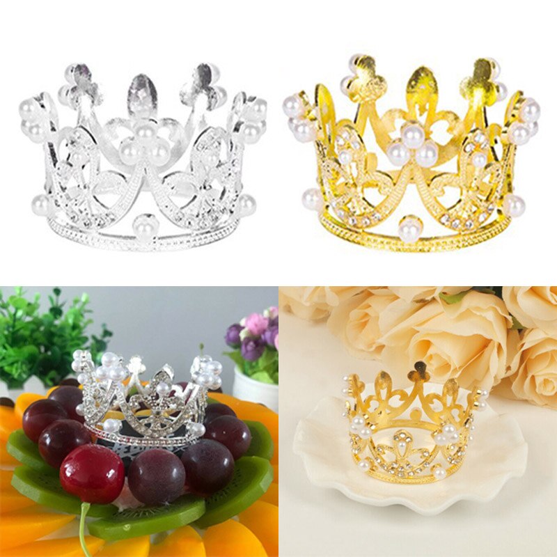 Mini Crown Cake Decoratie Prinses Topper Pearl Tiara Kinderen Haar Sieraden Voor Bruiloft Verjaardag Taart Decoratie