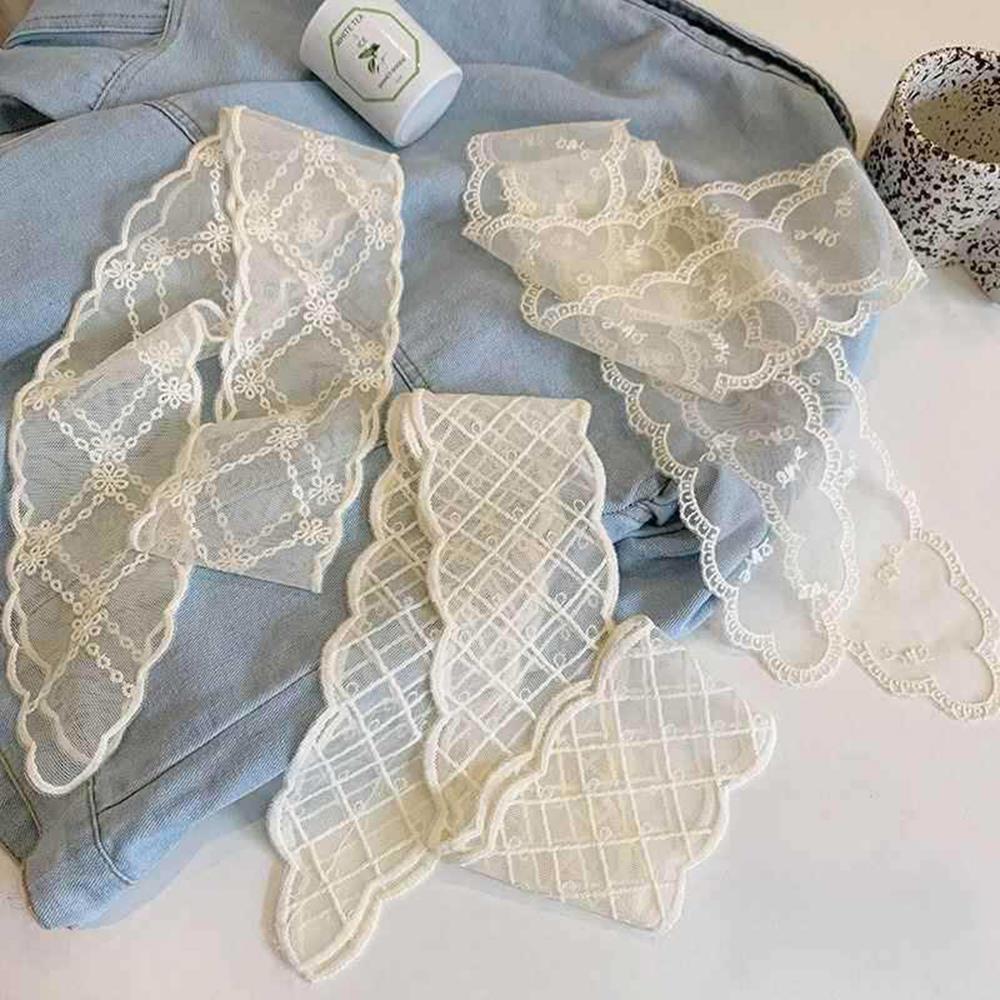 Zijden sjaals voor meisjes, hoofdbanden van geweven bloemenkant, haarsjaals, retro witte haarbanden, lange linten hoofdsjaal, schattige strik haarturban