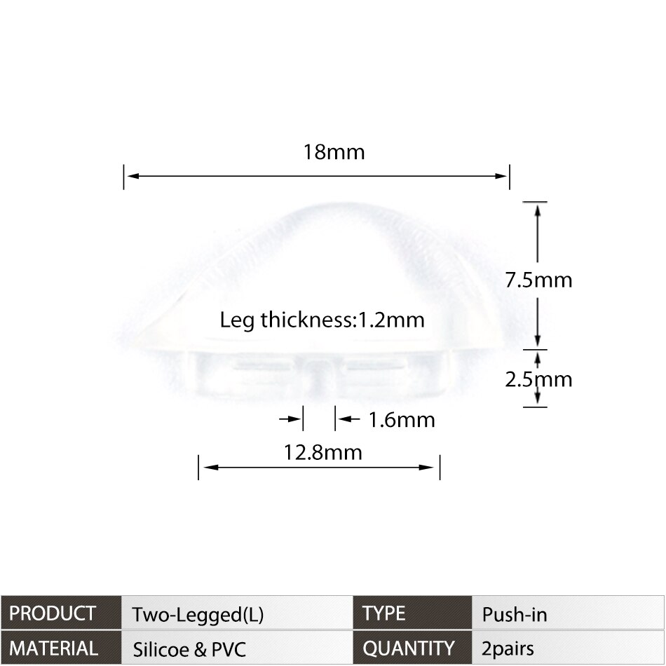 Push-in Glasses Nose Pads Soft Silicone Eyeglasses Nose Piece Anti-Slip Snap-in Nose Bridge Pads for Eye Glasses Sunglasses: L Two-legged(Trans)