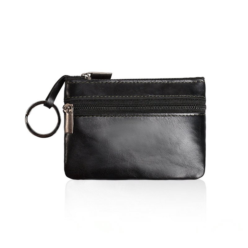 GENODERN-monedero pequeño de cuero genuino para hombre y mujer, Mini cartera con anilla para llave, tarjetero: black coin purse