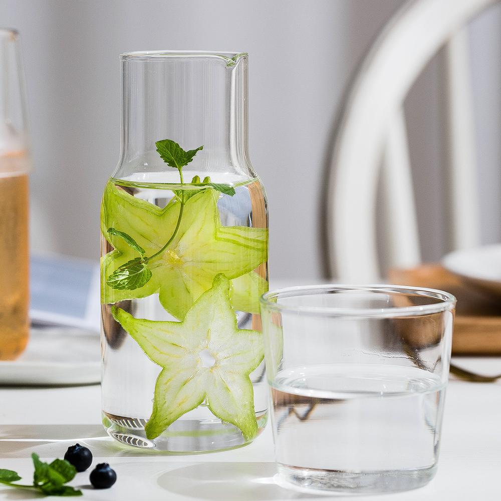 2 st/set vattenkaraffel med tumbler glas kallvattenflaskkopp koppar sängkanna vattenkanna högtemperaturbeständig flaska