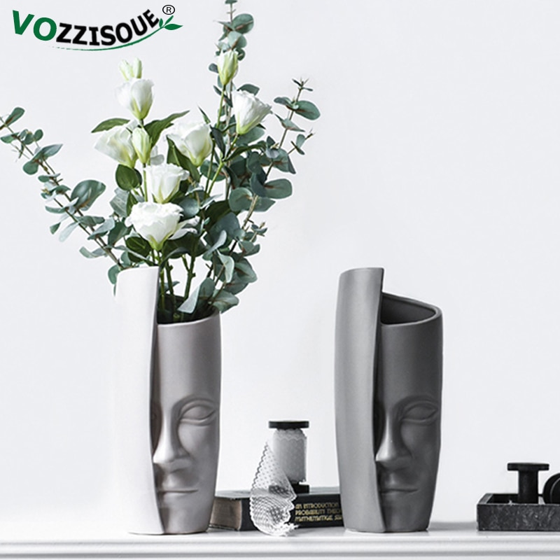 Nordisk minimalistisk keramisk abstrakt vase menneskeligt ansigt bonsai boligindretning desktop plante blomsterpotter værelse dekorative figur figur form