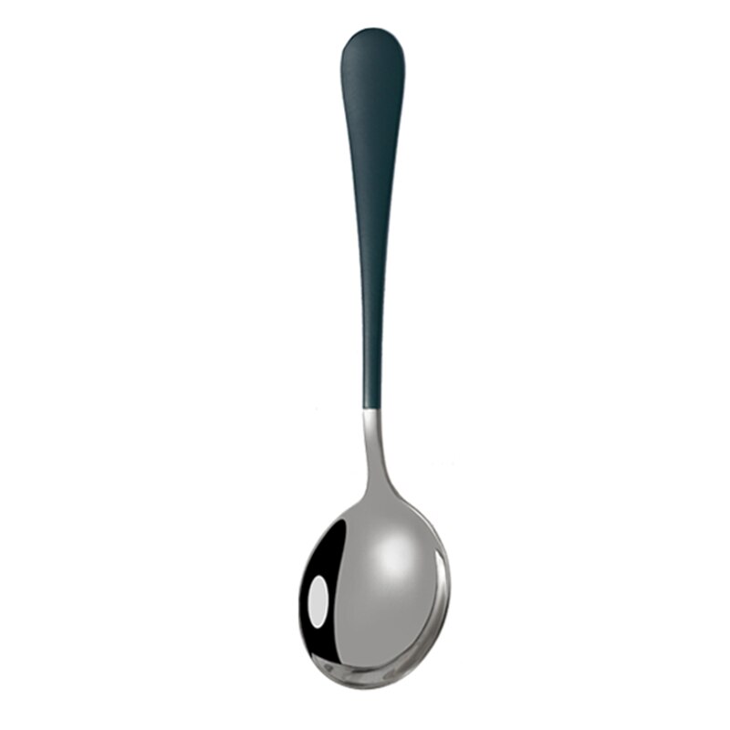 10 Colors 1pcs Coffee Spoons Stainless Steel Dessert Spoons Kitchen Utensils Round Spoons: Green silver