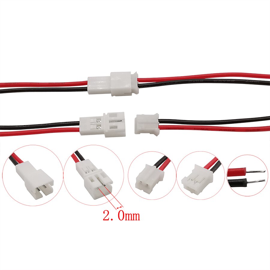 5/10/20Pairs 20CM 2Pin JST PH 2.0 Connectors JST Cable Male Plug to Female Jack 2P Pitch 2.0mm 26AWG Wire Connector