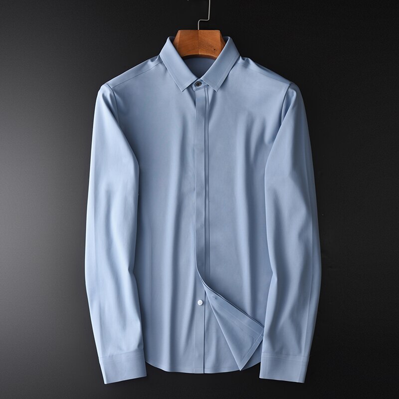 Einfarbig Herren Hemden Luxus Langarm Grau Blau Mens Kleid Hemden Herbst Und Winter Schlanke Herren Hemd Plus Größe 4XL