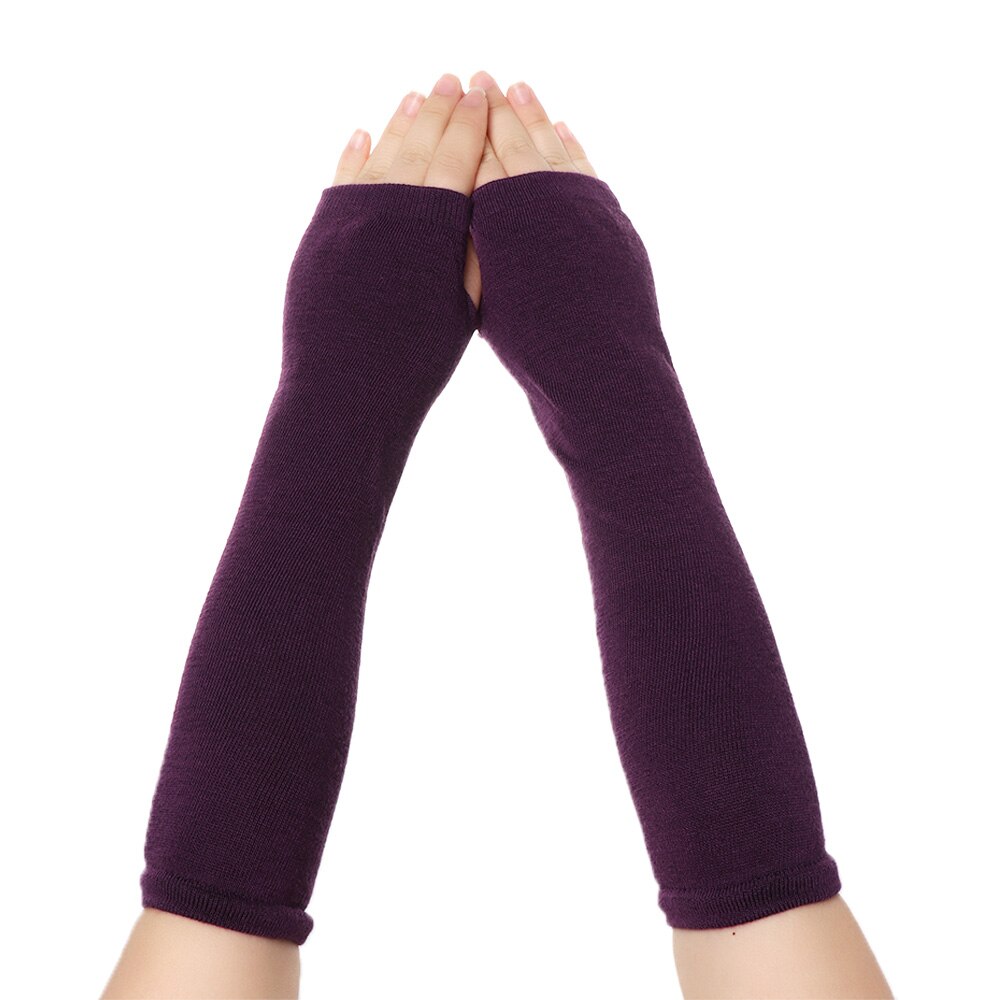 1Pair Girls Wristband Arm Cover Long Sleeve Women Cotton Classic Fingerless Long Glove Soft Striped Elbow Mitten Knitted Gloves: 6